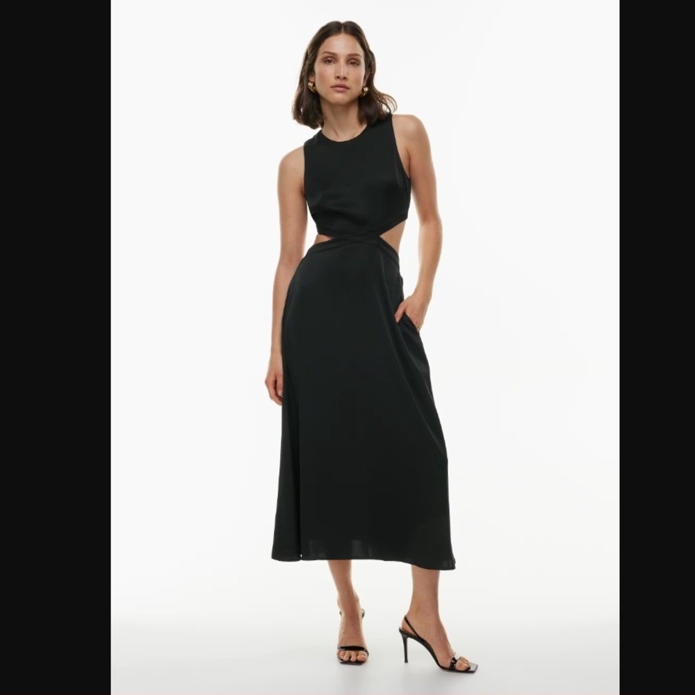 Babaton Cella Satin Dress Small Black Fit-and-Flare Cutout Maxi Dress NWT